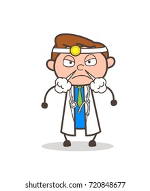 Cartoon Aggressive Doctor Expression Vector Illustration