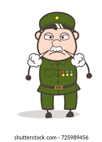 Cartoon Aggressive Sergeant Face Vector Illustration