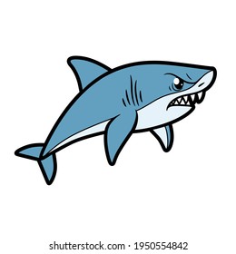 Cartoon aggressive shark color variation for coloring page isolated on white background