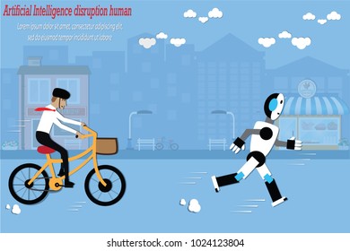 Cartoon AI concept,Artificial Intelligence disruption human - vector IllustrationSmart industrial,Intelligence machine,Manufacturing,big data,machine learning