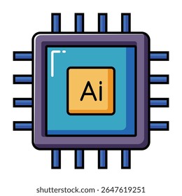 Cartoon AI microchip processor icon with colorful design isolated on white background