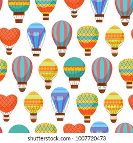 Cartoon Air Baloons Seamless Pattern Background on a White Vacation, Tourism and Journey Flat Style Design. Vector illustration