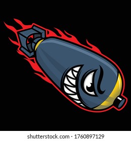 cartoon air bomb, Design element for logo, poster, card, banner, emblem, t shirt. Vector illustration