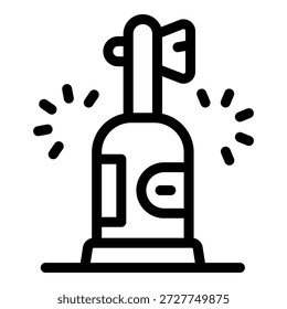 Cartoon Luftkompressor-Symbol in schwarz-weißer Linie Art Illustration mit Manometer, Schlauch und andere pneumatische Ausrüstung Vektorgrafik für Maschinenwartung, Konstruktion und Heimarbeit