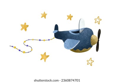 Cartoon air transport. Pane, airplane, airship,  aircraft. Cildren toy planes set. Boy illustration. Decor for nursery, clothes, textile, stickers