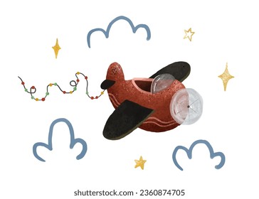 Cartoon air transport. Pane, airplane, airship,  aircraft. Cildren toy planes set. Boy illustration. Decor for nursery, clothes, textile, stickers