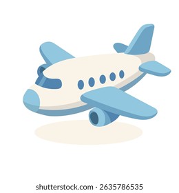 Cartoon airplane with blue wings and windows isolated on white background, airplane ideal for travel-themed visuals, airplane symbolizing global journey, perfect for tourism or airline content.
