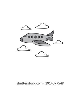 
Cartoon airplane with clouds Icon. vector