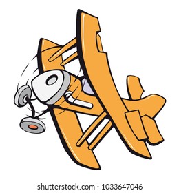 Cartoon airplane flying into the air with rotating propellor