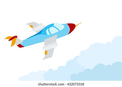 cartoon airplane flying over the clouds