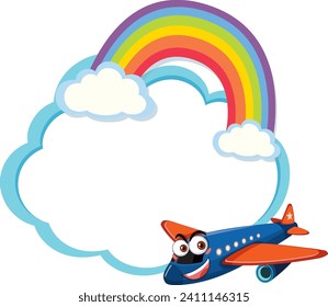 Cartoon airplane imagining a colorful rainbow in the sky.