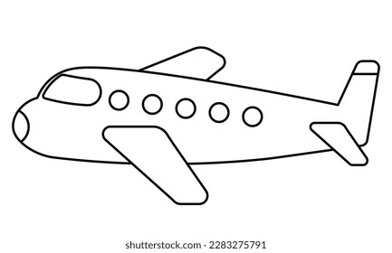 Cartoon Airplane Line Drawing Icon Vector Isolated on White Background