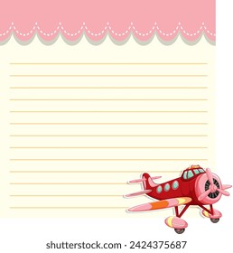 Cartoon airplane on decorative lined paper background