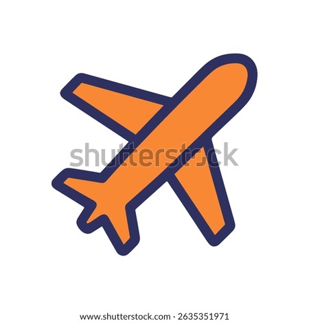 A cartoon airplane with orange fill and a dark blue outline