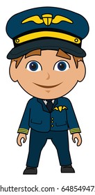 Cartoon Airplane Pilot character cute boy male with a suit, pilot hat and uniform tie standing