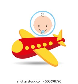 cartoon airplane red toy baby icon vector illustration eps 10