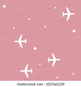 Cartoon airplane routes. Airplane path seamless pattern, background