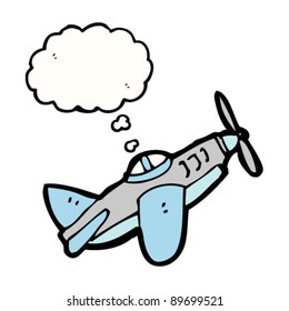 avión de dibujos animados con burbuja de pensamientos