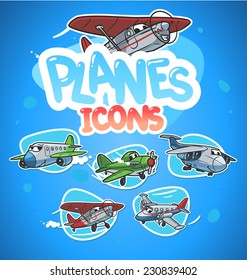 cartoon airplanes icon set