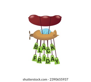 Cartoon airship with a hanging banner and the inscription "Black Friday". Vector illustration