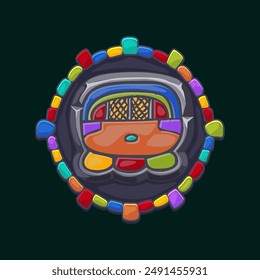 Cartoon Akbal Mayan Glyph or symbol in stone frame. Akbal icon for your 2D game or slots games