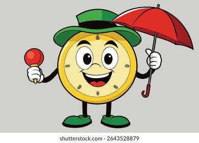 Cartoon alarm clock character vector illustration. A cheerful vintage-st