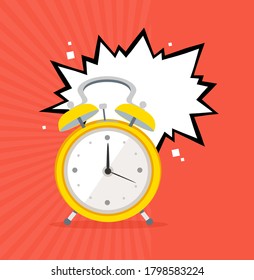 Cartoon Alarm Clock with Place for Text Concept Banner Card Flat Design Style. Vector illustration