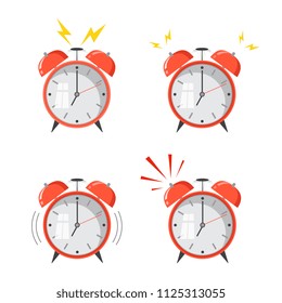 Cartoon alarm clock ringing. Wake up morning concept. Flat design. Vector icon isolated on background