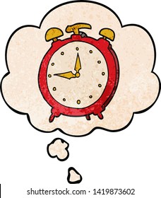 cartoon alarm clock with thought bubble in grunge texture style