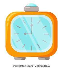 Cartoon alarm clock. Wake Up time. Dial with arrows. Morning awaking tool. Education attribute. Element for your design.