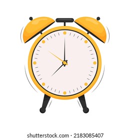 Cartoon Alarm Clock. Wake-up Time Isolated On Background. Flat Vector Illustration