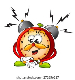 Cartoon alarm clock.Vector illustration isolated on white background