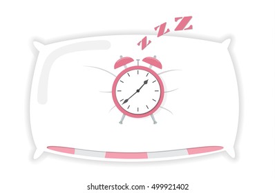 Cartoon Alarm sleeping on pillow clock icon isolated vector illustration background