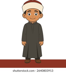 Cartoon Al-Azhar Student Character in Traditional Egyptian Galabeya and Azhar Turban | Vector Illustration EPS for Islamic Educational Design