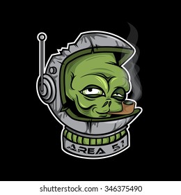 cartoon alien with broken helmet