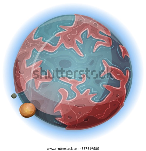 Cartoon Alien Earth Planet/\
Illustration\
of a cartoon design alien earth planet globe icon, with hand drawn\
land areas and ocean frontiers, and\
satellites