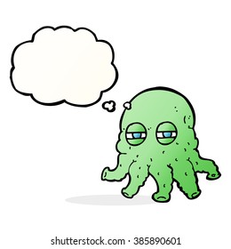 cartoon alien face with thought bubble