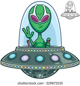 Cartoon of alien flying saucer.