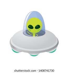 Cartoon alien flying saucer isolated on white background. Vector illustration