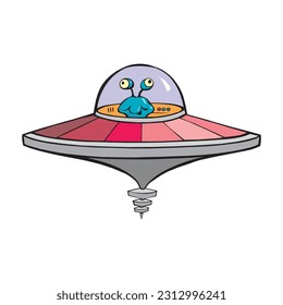 Cartoon of alien flying saucer isolated on a white background