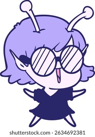 desenho animado menina alienígena rindo em cores neon brilhantes