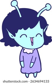 desenho animado menina alienígena rindo em cores neon brilhantes