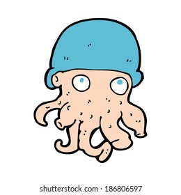 desenho animado cabeça alienígena usando chapéu