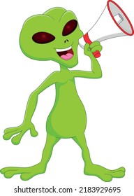 cartoon alien holding megaphone on white background