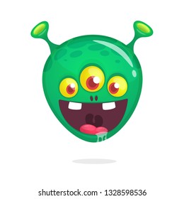 Cartoon alien icon with three eyes. Vector illustration