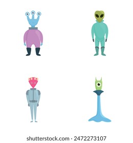 Cartoon alien icons set cartoon vector. Funny space alien or monster. Space character