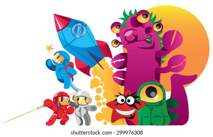Cartoon alien invasion