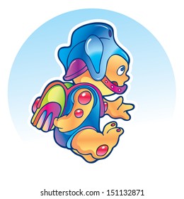Cartoon alien with jet backpack
