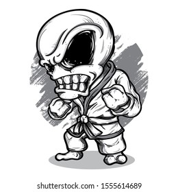 Cartoon Alien Karate Vector Illustration