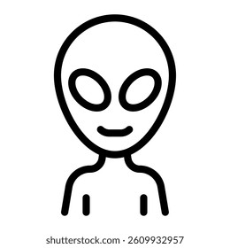 A cartoon alien with large eyes and a friendly smile, ideal for sci-fi themed projects.